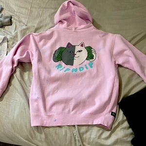 Pink Rip and dip hoodie